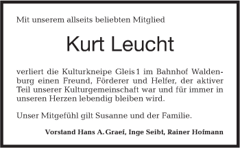 Traueranzeige von Kurt Leucht von Haller Tagblatt