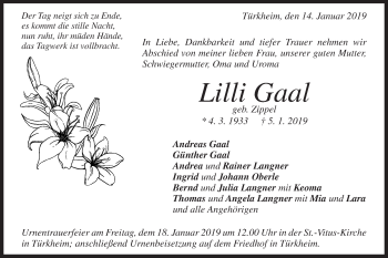 Traueranzeige von Lilli Gaal von Geislinger Zeitung