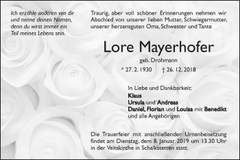 Traueranzeige von Lore Mayerhofer von Geislinger Zeitung