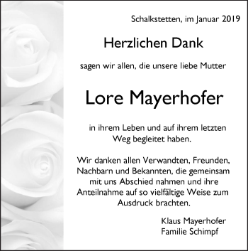 Traueranzeige von Lore Mayerhofer von Geislinger Zeitung