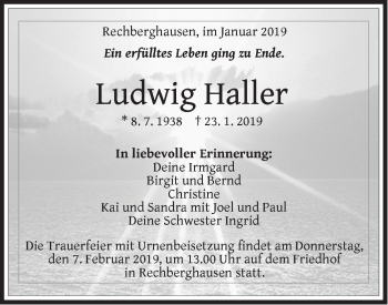 Traueranzeige von Ludwig Haller von NWZ Neue Württembergische Zeitung