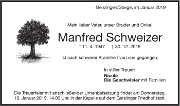 Traueranzeige von Manfred Schweizer von Geislinger Zeitung