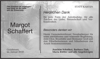 Traueranzeige von Margot Schaffert von Hohenloher Tagblatt