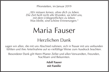 Traueranzeige von Maria Fauser von Alb-Bote/Metzinger-Uracher Volksblatt