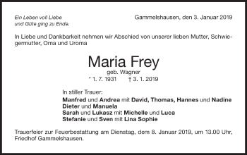 Traueranzeige von Maria Frey von NWZ Neue Württembergische Zeitung