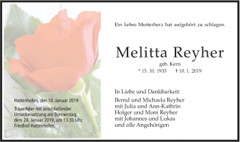 Traueranzeige von Melitta Reyher von NWZ Neue Württembergische Zeitung