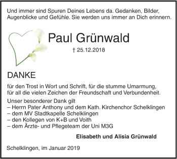 Traueranzeige von Paul Grünwald von SÜDWEST PRESSE Ausgabe Ulm/Neu-Ulm