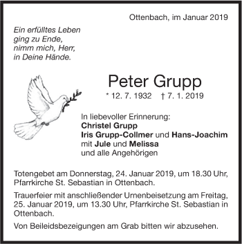 Traueranzeige von Peter Grupp von NWZ Neue Württembergische Zeitung