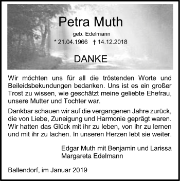 Traueranzeige von Petra Muth von SÜDWEST PRESSE Ausgabe Ulm/Neu-Ulm