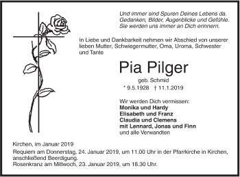 Traueranzeige von Pia Pilger von Ehinger Tagblatt