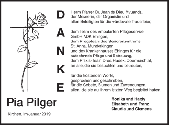 Traueranzeige von Pia Pilger von Ehinger Tagblatt