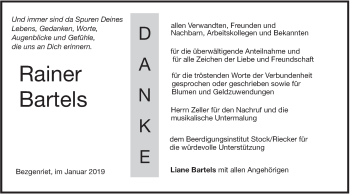 Traueranzeige von Rainer Bartels von NWZ Neue Württembergische Zeitung