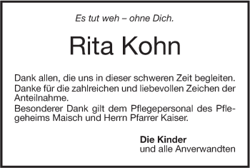 Traueranzeige von Rita Kohn von Geislinger Zeitung