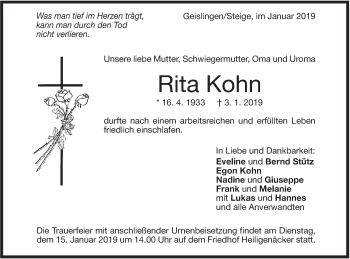 Traueranzeige von Rita Kohn von Geislinger Zeitung