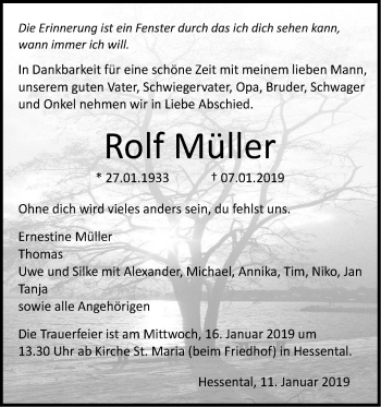 Traueranzeige von Rolf Müller von Haller Tagblatt