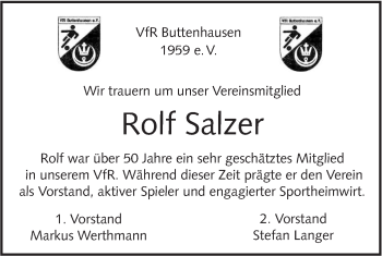 Traueranzeige von Rolf Salzer von Alb-Bote/Metzinger-Uracher Volksblatt