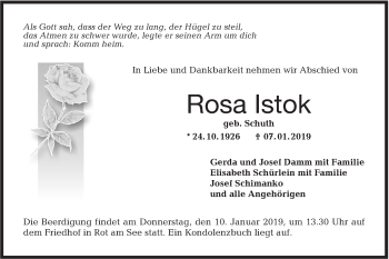 Traueranzeige von Rosa Istok von Hohenloher Tagblatt