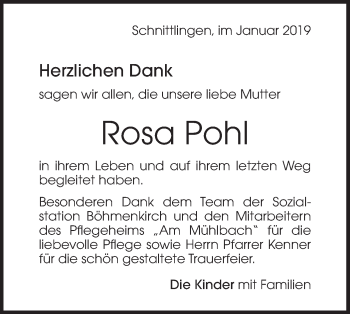 Traueranzeige von Rosa Pohl von Geislinger Zeitung