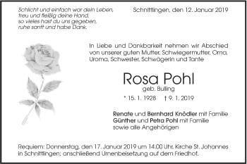 Traueranzeige von Rosa Pohl von Geislinger Zeitung