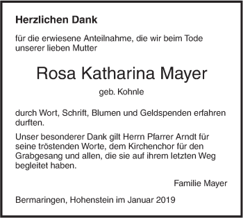 Traueranzeige von Rosa Katharina Mayer von SÜDWEST PRESSE Ausgabe Ulm/Neu-Ulm