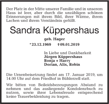 Traueranzeige von Sandra Küppershaus von Haller Tagblatt