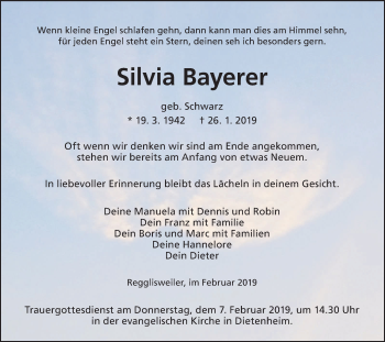 Traueranzeige von Silvia Bayerer von Illertal Bote