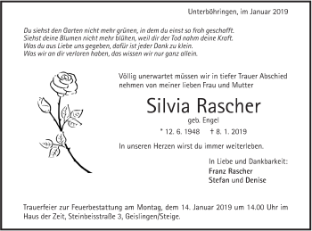 Traueranzeige von Silvia Rascher von Geislinger Zeitung