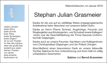 Traueranzeige von Stephan Julian Grasmeier von NWZ Neue Württembergische Zeitung