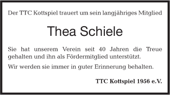 Traueranzeige von Thea Schiele von Haller Tagblatt