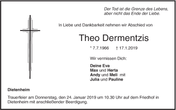 Traueranzeige von Theo Dermentzis von Illertal Bote