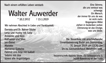 Traueranzeige von Walter Auwerder von Haller Tagblatt