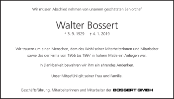 Traueranzeige von Walter Bossert von Geislinger Zeitung