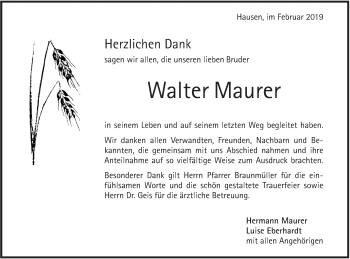 Traueranzeige von Walter Maurer von Geislinger Zeitung