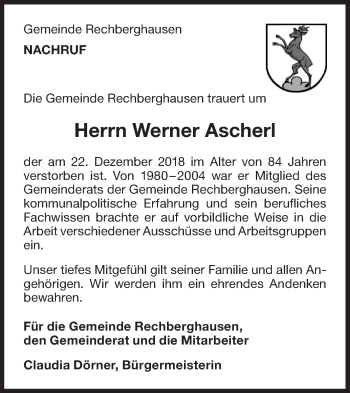 Traueranzeige von Werner Ascherl von NWZ Neue Württembergische Zeitung