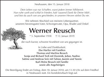 Traueranzeige von Werner Reusch von Metzinger-Uracher Volksblatt