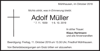 Traueranzeige von Adolf Müller von Geislinger Zeitung