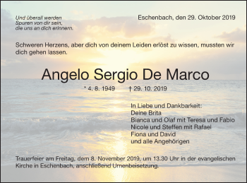 Traueranzeige von Angelo Sergio De Marco von NWZ Neue Württembergische Zeitung