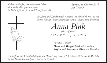 Traueranzeige von Anna Pink von Geislinger Zeitung