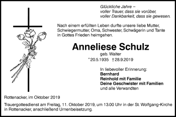 Traueranzeige von Anneliese Schulz von Ehinger Tagblatt