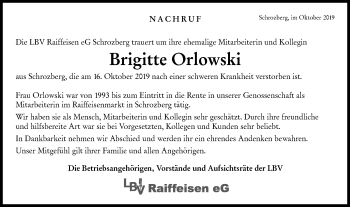 Traueranzeige von Brigitte Orlowski von Hohenloher Tagblatt