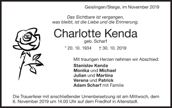 Traueranzeige von Charlotte Kenda von Geislinger Zeitung