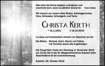 Traueranzeige von Christa Kerth von Haller Tagblatt