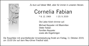 Traueranzeige von Cornelia Fabian von SÜDWEST PRESSE Ausgabe Ulm/Neu-Ulm