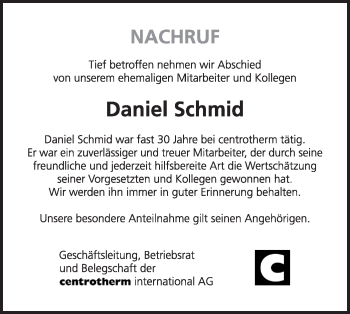 Traueranzeige von Daniel Schmid von SÜDWEST PRESSE Ausgabe Ulm/Neu-Ulm