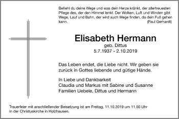 Traueranzeige von Elisabeth Hermann von NWZ Neue Württembergische Zeitung