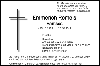 Traueranzeige von Emmerich Romeis von SÜDWEST PRESSE Ausgabe Ulm/Neu-Ulm