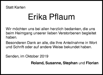 Traueranzeige von Erika Pflaum von SÜDWEST PRESSE Ausgabe Ulm/Neu-Ulm