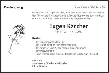 Traueranzeige von Eugen Kärcher von Metzinger-Uracher Volksblatt