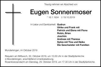 Traueranzeige von Eugen Sonnenmoser von Ehinger Tagblatt