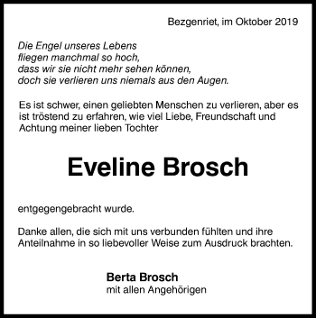 Traueranzeige von Eveline Brosch von NWZ Neue Württembergische Zeitung